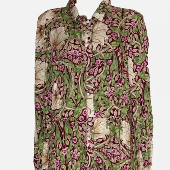 Morris & Co x H&M Green Print Art Nouveau Midi Dress Size: 10 - Picture 6 of 7